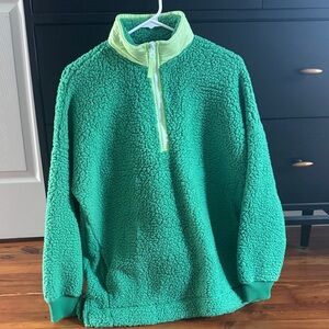 Aerie Green Sherpa Quarter-Zip Pullover